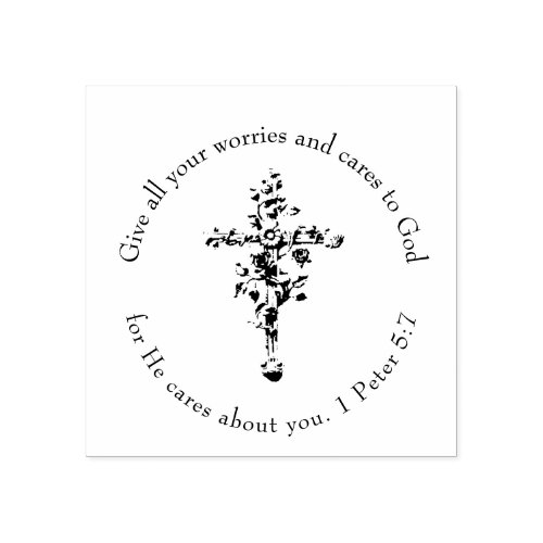 BE STILL Floral Cross Religious Scripture Verse Rubber Stamp