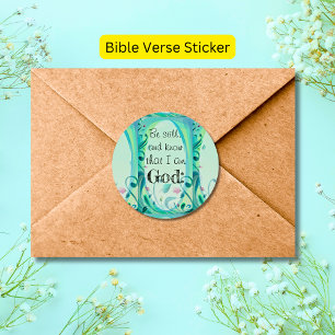 Be Still & Know Green Floral Christian Bible Vers Classic Round Sticker