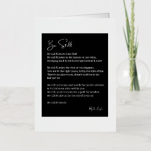 Be still know poem poetry black white  foil greeting card