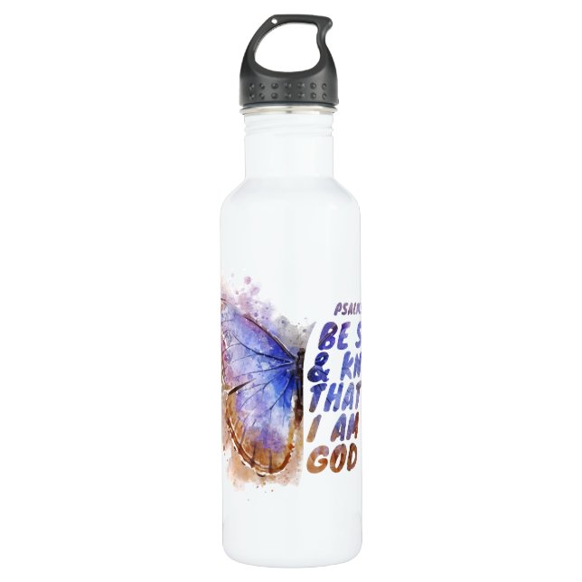 Be Still & Know That I Am God: Women’s Butterfly   Stainless Steel Water Bottle (Front)