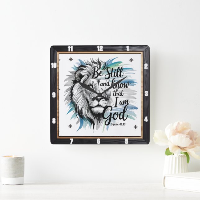 Be Still Lion of Judah Square Wall Clock (Home)