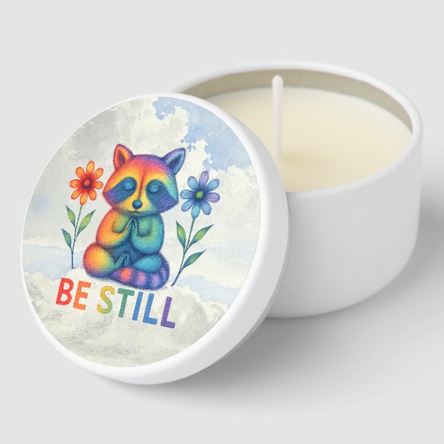 Be Still – Meditation & Prayer Rainbow Raccoon Mini Candle Favors (Corner)