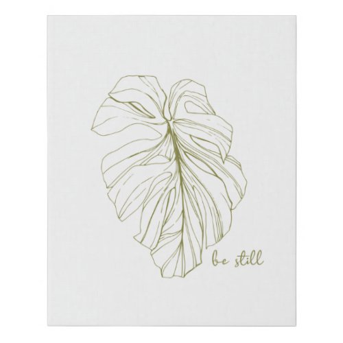 Be Still  Minimal Zen Monstera Line Art Drawing Faux Canvas Print