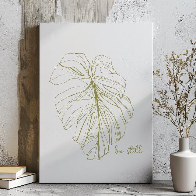 Be Still | Minimal Zen Monstera Line Art Drawing Faux Canvas Print (Creator Uploaded)