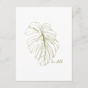 Be Still Minimal Zen Monstera Line Art Drawing  Postcard