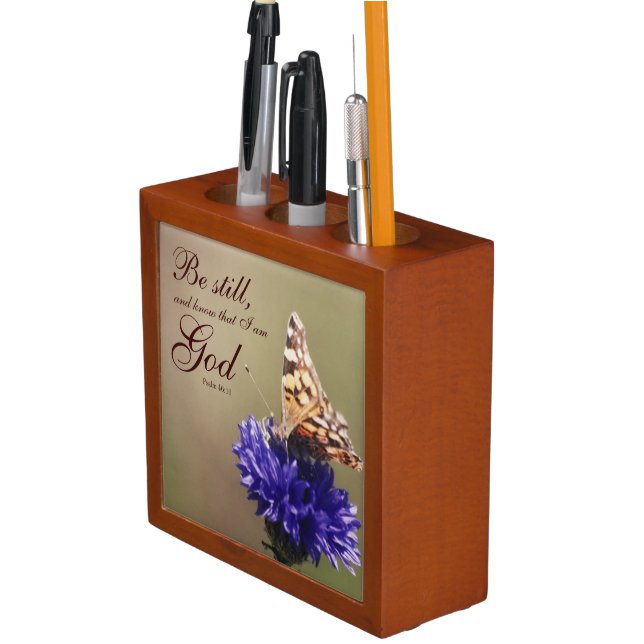Be Still Psalm 46:10 Butterfly Flower Desk Organizer (In Situ)