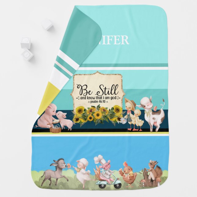 Be Still Psalm 46:10 on the Farm nursery style Baby Blanket (In Situ)