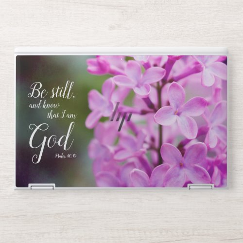 Be Still Psalm 4610 Purple Lilac Flowers HP Laptop Skin