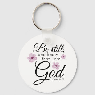 Be Still Psalm 46:10 Watercolor Purple Flowers Keychain