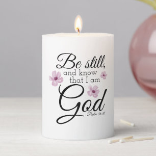 Be Still Psalm 46:10 Watercolor Purple Flowers Pillar Candle