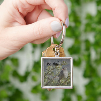 Be Still Sparrow on Branch Nature Photography Keychain