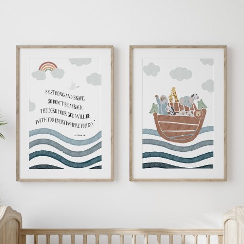 Be strong and brave Noahs ark set of 2 poster