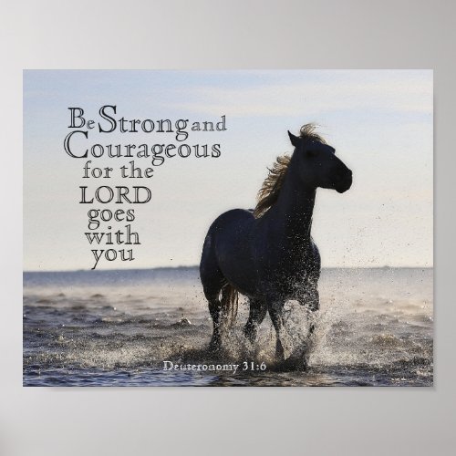 Be Strong and Courageous Bible Verse Deut 31 Horse Poster