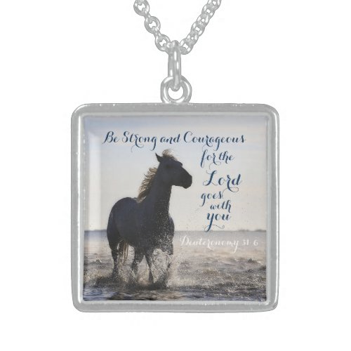 Be Strong and Courageous Bible Verse Deut 31 Horse Sterling Silver Necklace