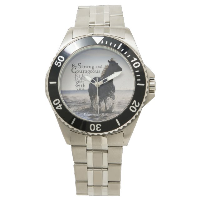 Be Strong and Courageous Bible Verse Deut 31 Horse Watch (Front)