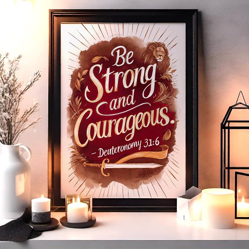 Be Strong And Courageous Deuteronomy 31:6 Lion Art Poster