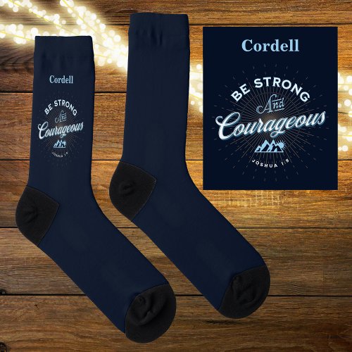 Be Strong and Courageous Joshua 19 Navy Crew Socks