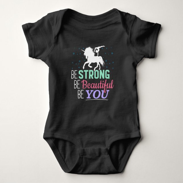 Be Strong Beautiful You - Gymnastics Unicorn Baby Bodysuit (Front)