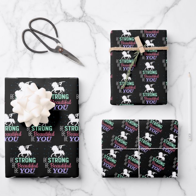 Be Strong Beautiful You - Gymnastics Unicorn Wrapping Paper Sheets (Front)