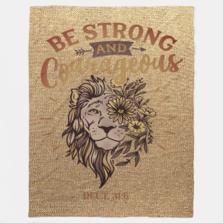Be Strong Courageous Christian Bible Verse Lion Fleece Blanket