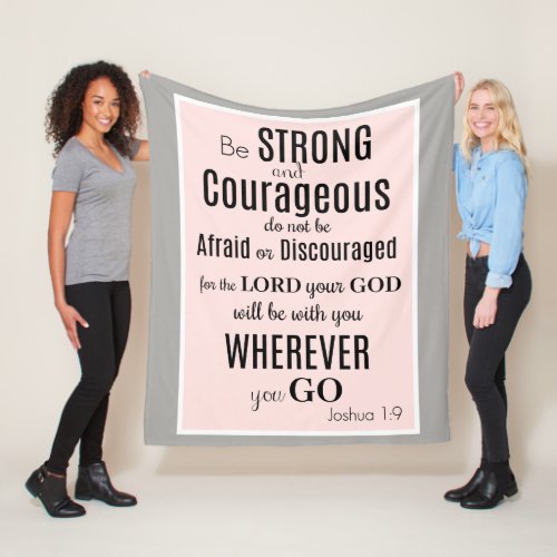 Be Strong  Courageous Joshua PinkGray Fleece Blanket