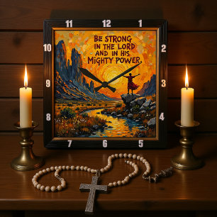 Be Strong in the Lord: Ephesians 6:10 Mountain Vis Square Wall Clock