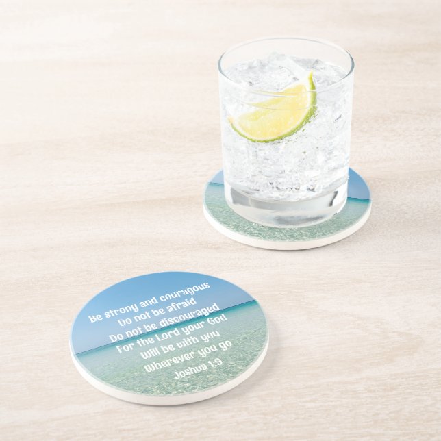 Be Strong Inspirational Bible Verse Beach Coaster (Side)