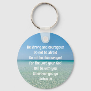 Be Strong Inspirational Bible Verse Beach Keychain