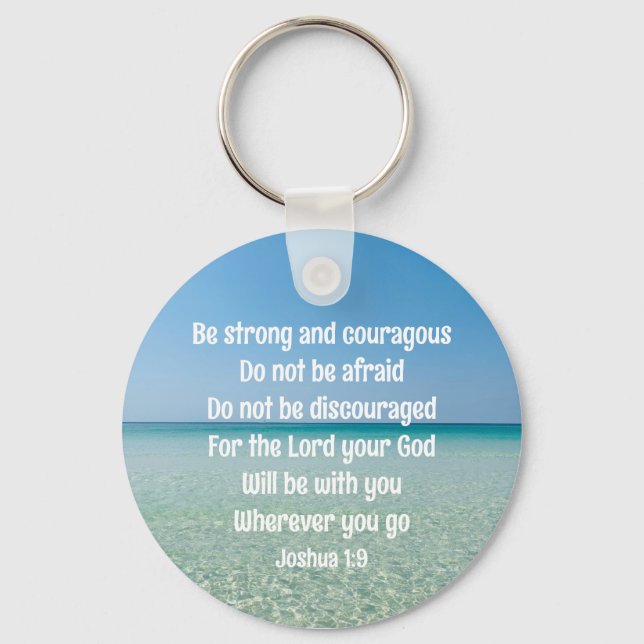 Be Strong Inspirational Bible Verse Beach Keychain (Front)