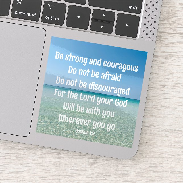 Be Strong Inspirational Bible Verse Beach Laptop Sticker (Detail)