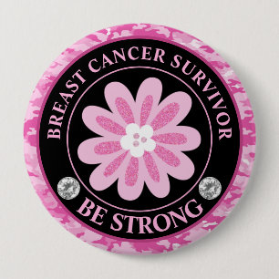 Be Strong Pink Flower Awareness Design Button