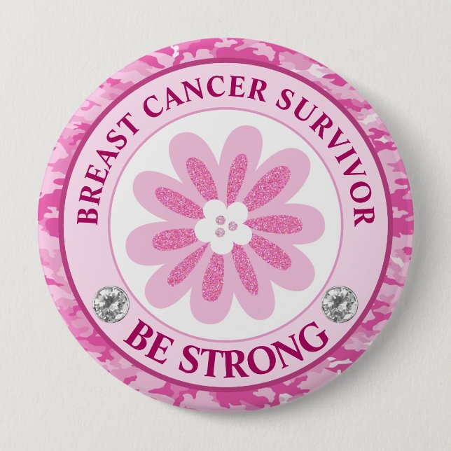 Be Strong Pink Flower Awareness Design Button (Front)