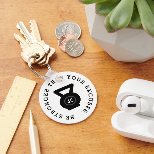 Be stronger than excuses fitness kettlebell photo keychain (Desk)