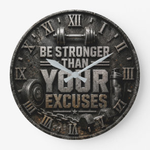 Be Stronger Than Your Excuses Home Gym Fitness  Large Clock