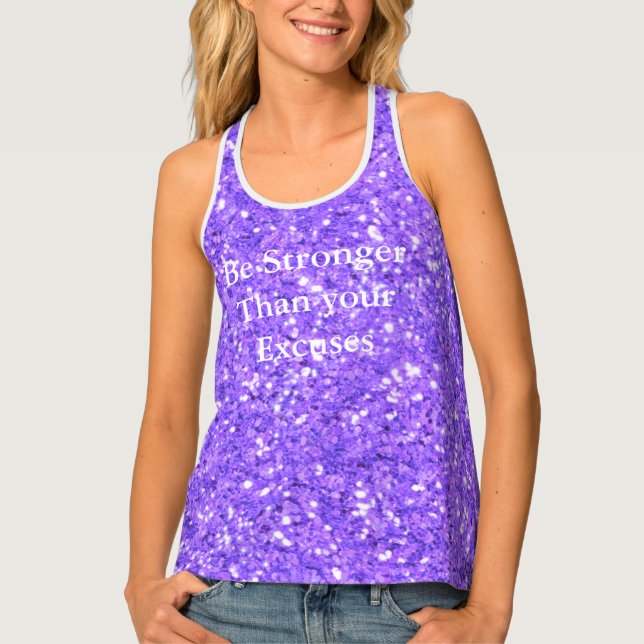 Be stronger than your excuses purple sequins tank top (Front)