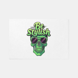 Be Stylish Vibrant Green Skull with Sunglasses Rug