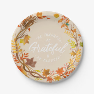 Be Thankful, Be Grateful, Be Blessed Thanksgiving Paper Plates