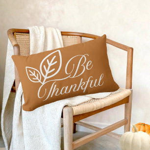 Be Thankful Orange-Brown & White Leaf Lumbar Pillow