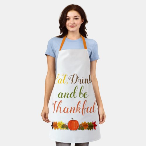 Be Thankful pumpkin leaves typography Thanksgiving Apron