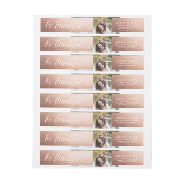 BE THANKFUL ROSE GOLD Thanksgiving Address Labels (Sheet)