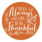 Be Thankful Script Orange Thanksgiving Sticker