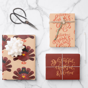 Be Thankful Thanksgiving Turkey Wrapping Paper Sheets