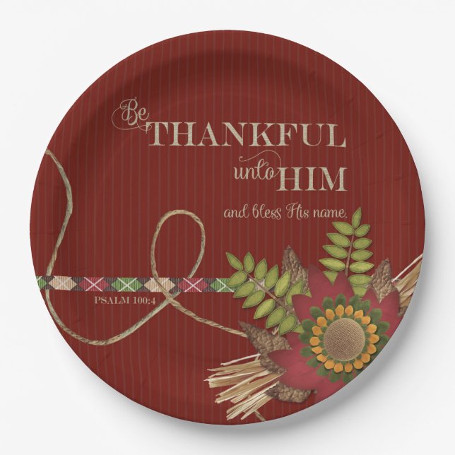 Be Thankful Unto Him Scrapbook Effect Paper Plates (Front)