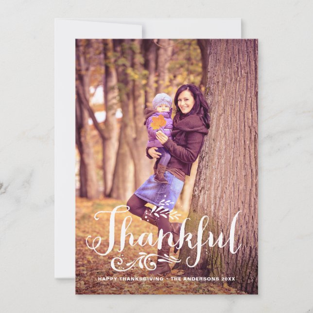 Be Thankful Whimsical Photo Happy Thanksgiving Holiday Card (Front)
