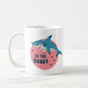 Be The Beast Kawaii Happy Blue Shark on Pink  Coffee Mug