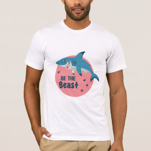 Be The Beast Kawaii Happy Blue Shark on Pink  T-Shirt