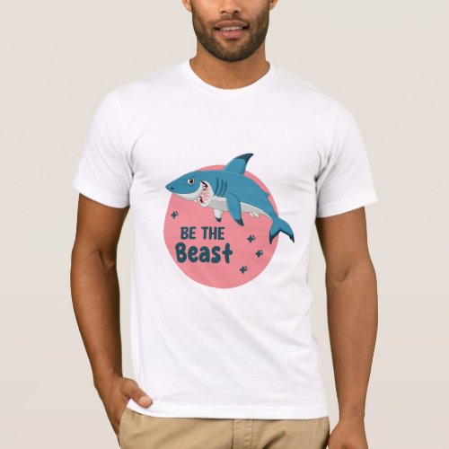Be The Beast Kawaii Happy Blue Shark on Pink  T_Shirt