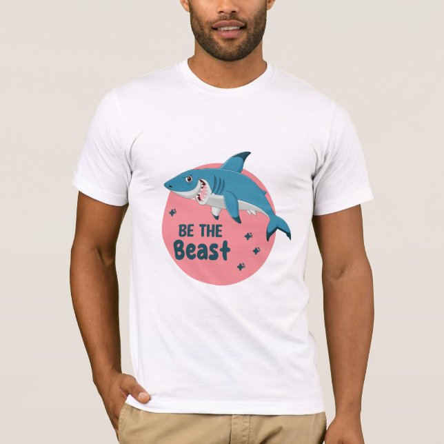 Be The Beast Kawaii Happy Blue Shark on Pink  T-Shirt (Front)