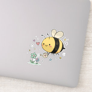 Be The Buzz   Cute Honeybee Watering Wildflowers  Sticker