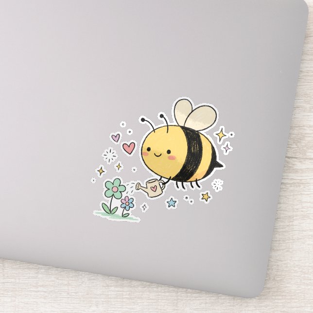 Be The Buzz | Cute Honeybee Watering Wildflowers  Sticker (Detail)